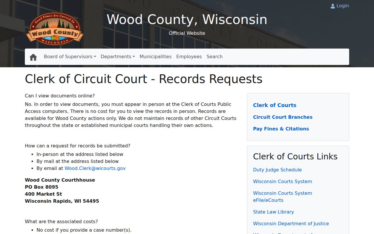 Wood County court record request and copy fee instructions
