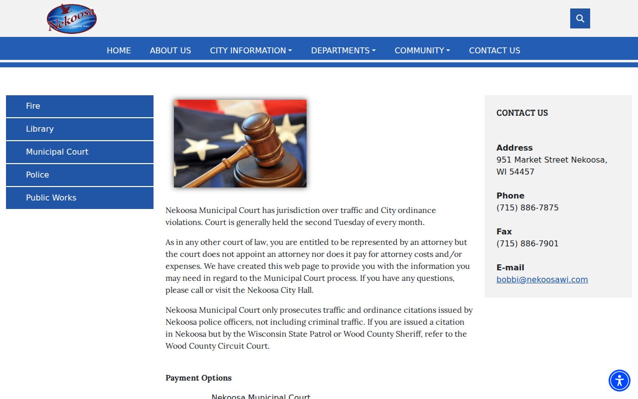Official Nekoosa Municipal Court page with local court information