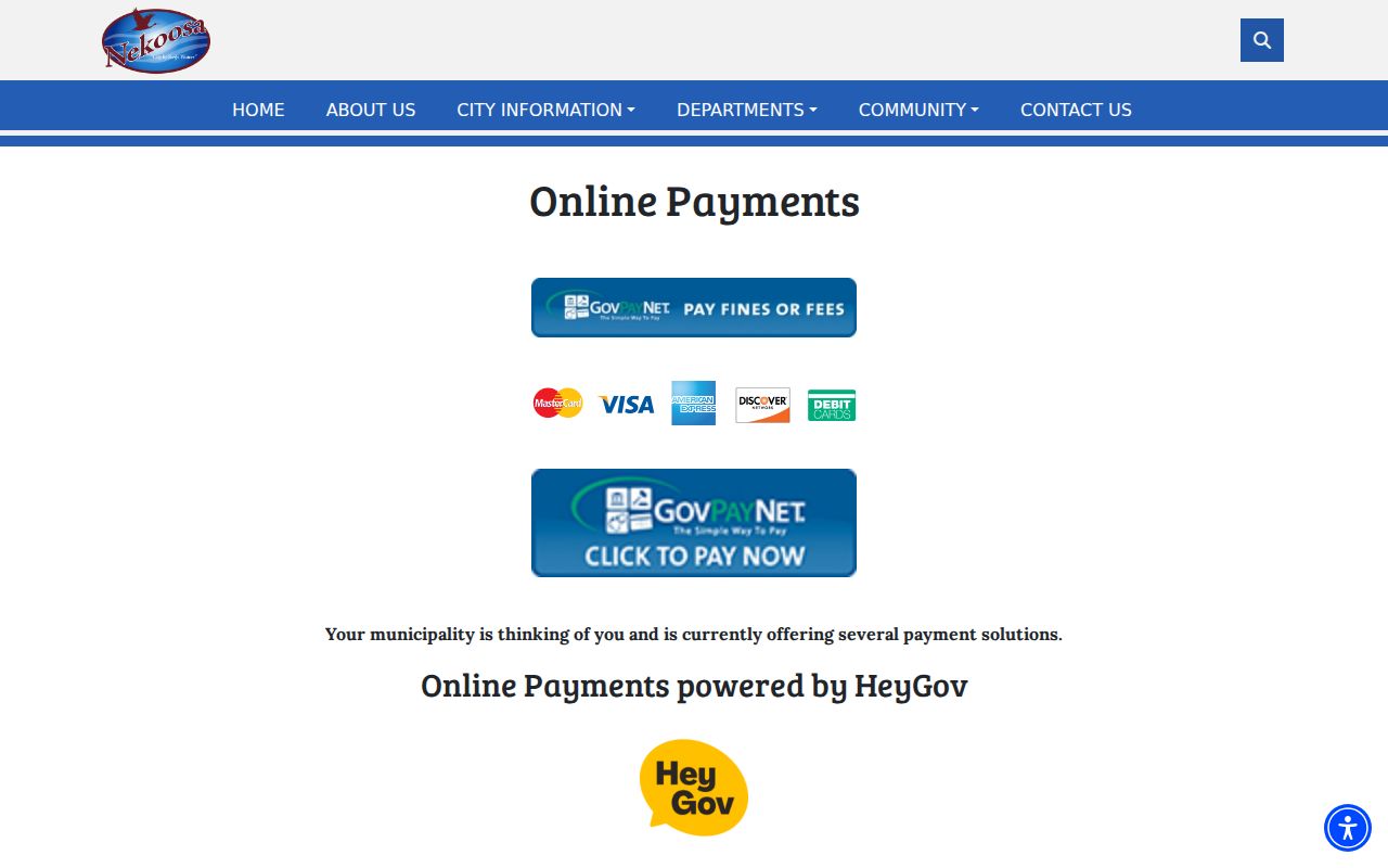 Official Nekoosa online payment entry page