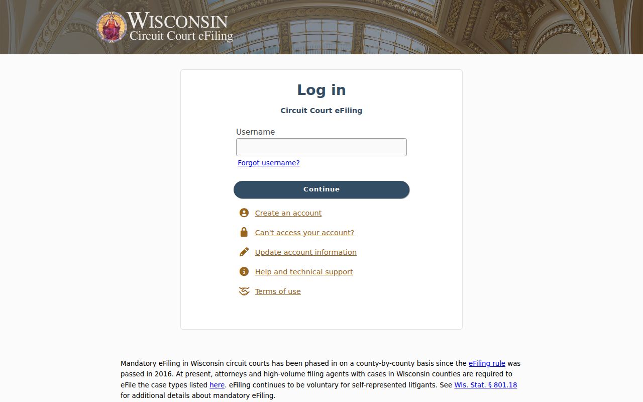 Wisconsin circuit eFiling access for Wood County cases