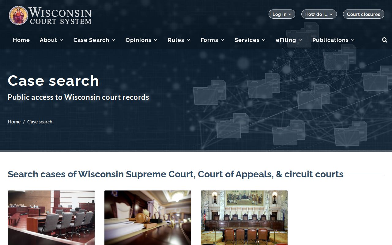 Wisconsin case search choices for Wood County court dockets